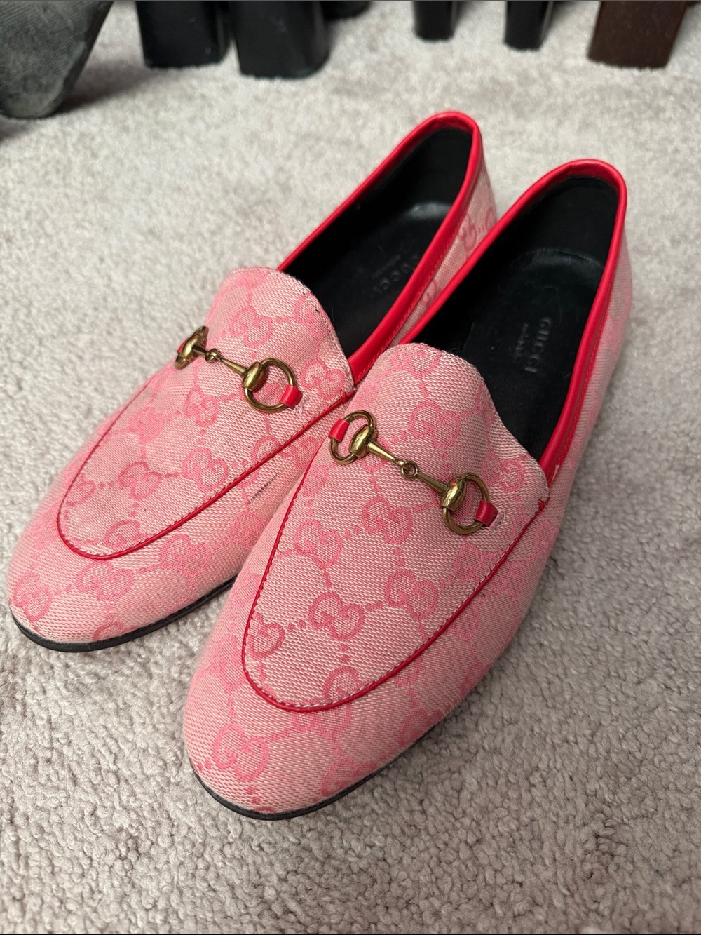 Gucci Pink GG Canvas Horsebit Loafers Copy